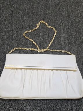 White Chain Strap Evening Clutch Leather Handbag